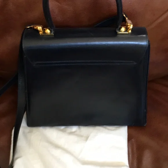 Authentic Salvatore Ferragamo Kelly Bag in Navy blue with gold hard ware - Picture 5 of 9